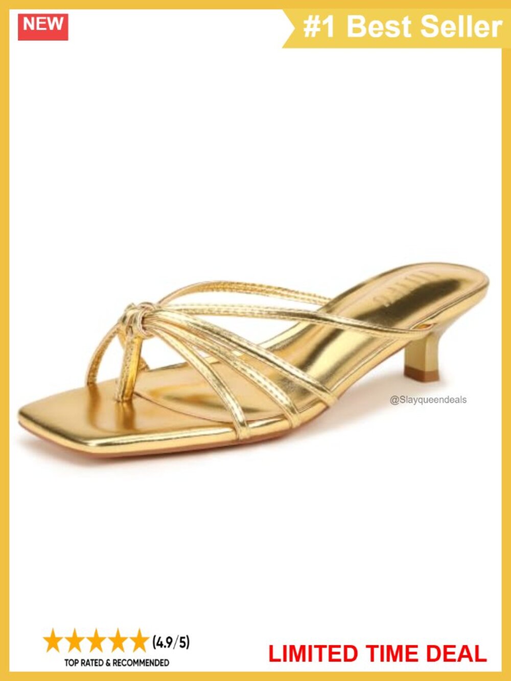 Kitten Heel Square Toe Strappy Thong Mule Sandals Slip On Women's Dress Shoes